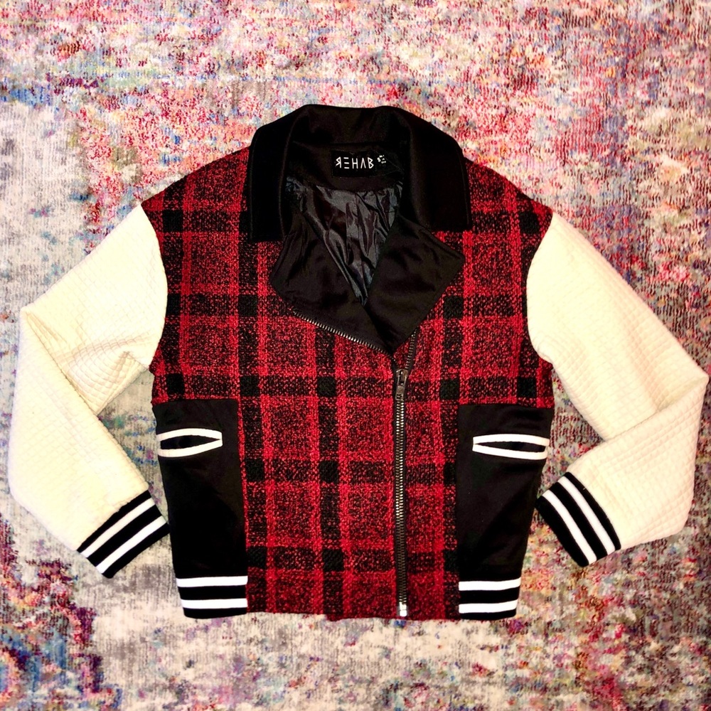 NWT Rehab Quilted Plaid Bomber Jacket